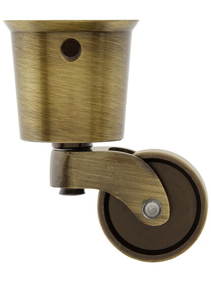 Large Solid Brass Round Cup Caster with 1 1/4 inch Brass Wheel in Antique Brass.